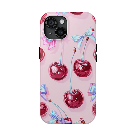 Sweet Cherry Bow, Stylish Tough Phone Case